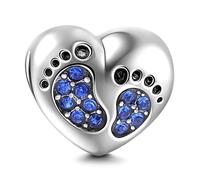 Charm empreinte de pied, argent sterling 925, cœur, charm de pied de bébé, charm d'anniversaire, charm de pierre de naissance, cœur, pendentif pour bracelet à charm Pandora, 11.3 x 9.2 mm, Argent