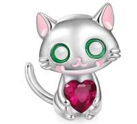 Charm en argent 925 avec motif chat mignon avec cœur compatible avec les bracelets Pandora, Trollbeads, Chamilia, Biagi et beaucoup d'autres bracelets à breloques britanniques.