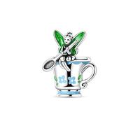 Charm en argent 925 avec motif fée sur une tasse de thé compatible avec les bracelets Pandora, Trollbeads, Chamilia, Biagi et beaucoup d'autres bracelets à breloques britanniques.