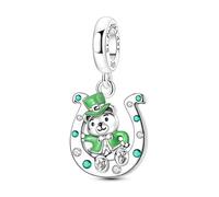 Charm en argent 925 avec motif ours irlandais et fer à cheval compatible avec les bracelets Pandora, Trollbeads, Chamilia, Biagi et de nombreux autres bracelets à breloques britanniques.