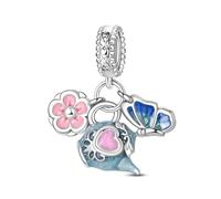 Charm en argent 925 avec motif théière et papillon - Compatible avec bracelets Pandora, Trollbeads, Chamilia, Biagi et beaucoup d'autres bracelets à breloques britanniques.