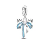 Charm en argent 925 avec nœud en ruban bleu compatible avec les bracelets Pandora, Trollbeads, Chamilia, Biagi et beaucoup d'autres bracelets à breloques britanniques.