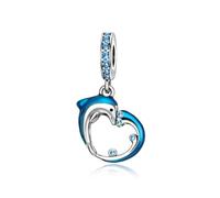 Charm en argent 925 en forme de dauphin en forme de cœur compatible avec les bracelets Pandora, Trollbeads, Chamilia, Biagi et beaucoup d'autres bracelets à breloques britanniques.