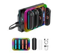 CHARM FOCUS Station de Charge pour 2025 Nintendo Switch 2 JoyCon, Support de Chargeur Rapide Contrôleur Magnétique 4 Ports, 9 Modes d'éclairage RGB et Voyants LED, pour Switch 2 Joy Con Accessoires, 2