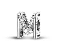 Charm lettre m et coeur, accessoire de bracelet à breloques en argent sterling 925, compatible avec le collier bracelet pandora, cadeau pour femme