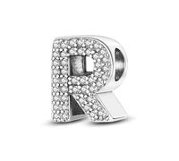 Charm lettre R Initiale strass Pendentif en argent 925 - Les Folies pour Pandora, Argent sterling, Zircone cubique