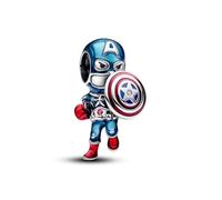 Charm Marvel Captain America en argent sterling avec zircones cubiques transparentes et rouges, émail rouge et bleu