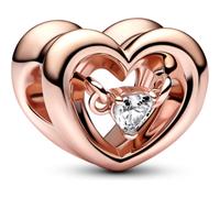Pandora Charm Moments Cœur ouvert, plaqué or rose 14 carats, zircones transparentes