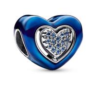 Pandora Moments Charm Cœur rotatif en argent sterling avec cristal bleu nuit et émail bleu transparent