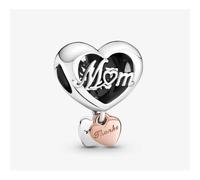 Pandora – Charm Icons Cœur inscription « Mom » (Maman) – Argent sterling et plaqué or rose 14 ct