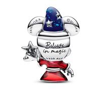 Pandora Charm Disney Mickey en argent sterling avec zircones cubiques transparentes et émail rouge, bleu et noir