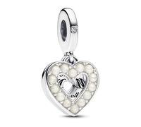Pandora – Charm pendant Double cœur nacré en argent sterling, zircones cubiques