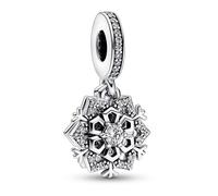 Pandora Moments Charm pendant Double Flocon de neige scintillant en argent sterling avec zircones cubiques transparentes