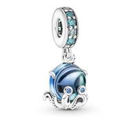 Pandora Charm pendentif Poulpe – Argent sterling, cristaux bleu pâle/vert/bleu, Murano vert-bleu
