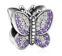 Charm papillon violet en argent sterling 925 pour bracelet Pandora