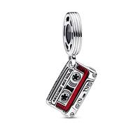 Charm pendant Marvel Cassette en argent sterling avec émail noir et rouge transparent