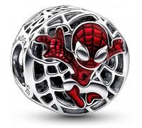 Charm pendant Marvel Spider-Man en argent sterling avec émail noir et rouge transparent