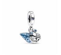 Pandora Moments Charm pendant Bernard-L’Hermite en argent sterling avec cristal bleu, vert, zircones cubiques transparentes et émail bleu phosphorescent