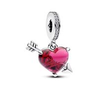 Pandora Moments Charm pendant Cœur et Flèche en argent sterling avec zircones cubiques transparentes et verre de Murano rouge