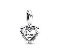 Charm Pendant - PANDORA - Double Cœur & Chien - Argent - Gris - Femme
