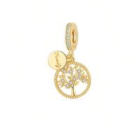 Charm pendentif boule en or creux avec arbre généalogique rond en diamant plaqué argent, convient aux bracelets, bijoux pour femmes en DIY Taille UniqueCuivre