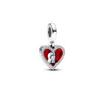 Charm Pendentif - PANDORA - Double Cœur Rouge & Serrure 793119C01 - Argent - Femme - Adulte