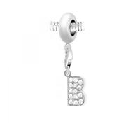 Charm perle porte pendentif - SO CHARM - Lettre B - Acier argenté - Cristaux Swarovski - Compatible Pandora