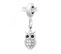 Charm perle SC Crystal en acier avec pendentif hibou orné de Cristaux scintillants