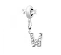 Charm perle SC Crystal en acier avec pendentif lettre W ornée de Cristaux scintillants