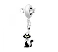 Charm perle So Charm en acier avec pendentif chat noir made with Crystal from Swarovski 14 mm Noir