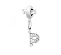 Charm perle So Charm en acier avec pendentif lettre P made with crystal from Swarovski 11 mm Argenté