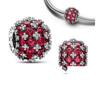 Charm rond rose scintillant en argent sterling 925 pavé, compatible avec bracelet original, perles bleues, collier pour femme, bijoux fins - FCC361