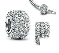 Charm rond rose scintillant en argent sterling 925 pavé, compatible avec bracelet original, perles bleues, collier pour femme, bijoux fins - FCC308-SL