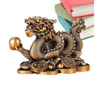 Charm Statue de dragon Loong en résine sur jetons anciens symbole de | Statue de dragon - Décoration - Symbole de prospérité - Attire la richesse - Bonne chance - Fortune - Collection de