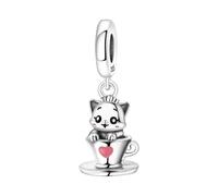 Charm tasse à café chaton, charm pour bracelet, compatible avec le collier bracelet pandora