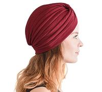 CHARM Turban Femme Tissu Crépon Torsadé - Foulard Cheveux Bonnet Divination Tissé Costume Festival Yoga Boho Chic Vin Rouge