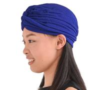 CHARM Turban Femme Tissu Crépon Torsadé - Foulard Cheveux Bonnet Divination Tissé Costume Festival Yoga Boho Chic Bleu