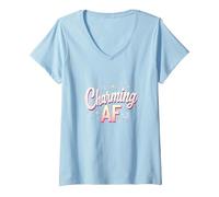 Charmant AF : Argot Scintillant pour Les Femmes confiantes T-Shirt avec Col en V, Femme, Bleu Céleste, S