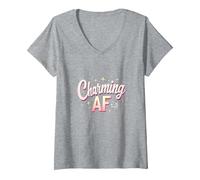 Charmant AF : Argot Scintillant pour Les Femmes confiantes T-Shirt avec Col en V, Femme, Gris Chiné, S
