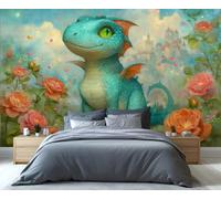 Charmant bébé dragon, fresque murale autocollante 3D, idéale pour la chambre, la salle de bain et le salon. 250x175cm (Non autocollant)