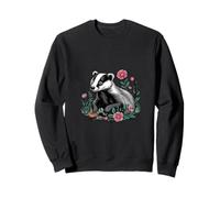 Charmant blaireau parmi les fleurs sauvages et le feuillage de la forêt Sweatshirt