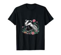 Charmant blaireau parmi les fleurs sauvages et le feuillage de la forêt T-Shirt