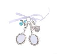 Charmant bouquet de mariée avec pendentifs anges bleus et cadre photo en forme de cœur pour souvenirs spéciaux (2)