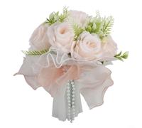 Charmant bouquet de roses artificielles pour cérémonies de mariage en plein air Design portable pour mariées et filles en soie 23 x 20 cm (rose coréen)