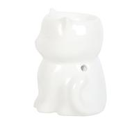 Charmant brûleur à huile sur le thème du chat - Cire fondue et accessoire parfumé, cadeau parfait pour les amoureux des chats - Décoration chat en céramique blanche