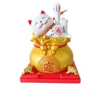 Charmant chat porte-bonheur à énergie solaire pour décoration de bureau, vagues automatiques pour apporter chance et gaieté (C)