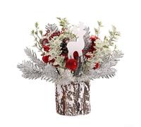 Charmant cône de pin de 30 cm pour mini arbre pour décoration de bureau avec flocage doux pour un look d'hiver naturel à l'intérieur (rouge)