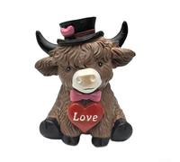 Charmant couple de vaches en résine reflétant un partenariat joyeux à travers un nœud, un chapeau haut-de-forme et des images de cœur (A)