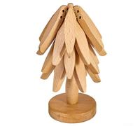 Charmant dessous de plat en bois au design d'arbre unique, ensemble de quatre pièces complet avec une solution de rangement pratique pour votre maison (A)