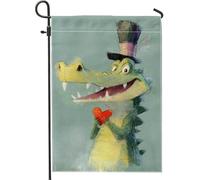 Charmant drapeau de jardin alligator, décoration en forme de cœur crocodile vert joyeux pour le printemps et l'été, jolie bannière de pelouse extérieure pour l'amour et l'amitié, parfait pour les